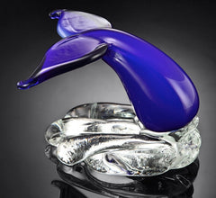 Whale Tale Sculpture Art Glass Blue