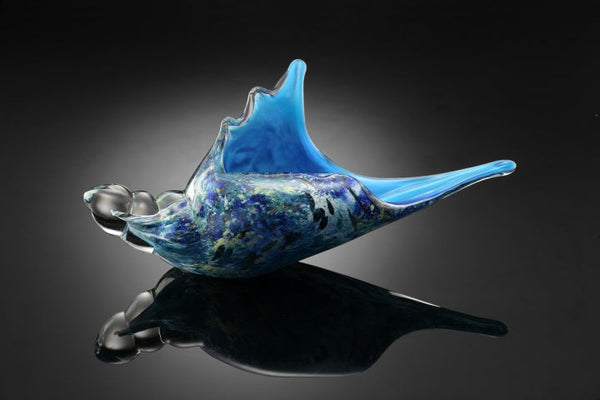 Murex Shell Art Glass Blue Sculpture