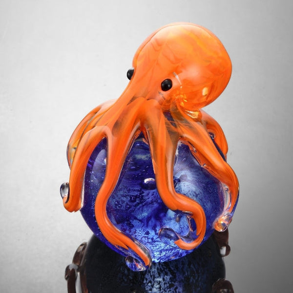 Art Glass Orange Octopus Sculpture Paperweight