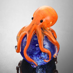 Art Glass Orange Octopus Sculpture Paperweight