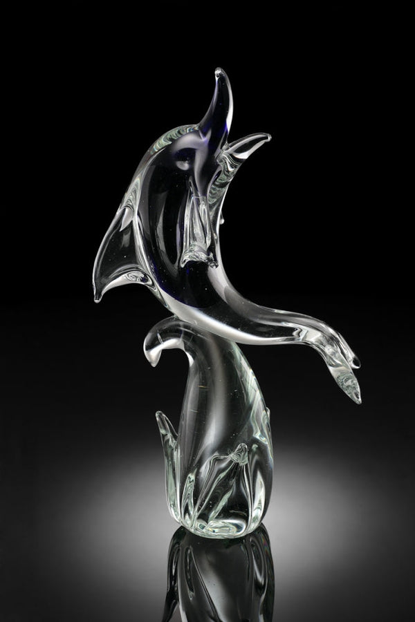 Dolphin Sculpture Art Glass Blue