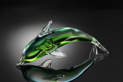Dolphin Sculpture Art Glass Green