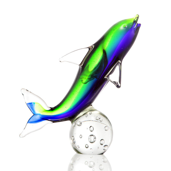 Art Glass Dolphin on Sphere - Seven Dolphins