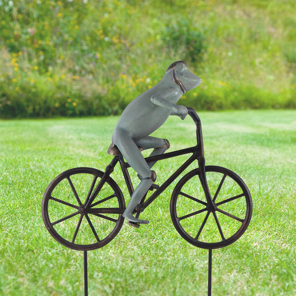 Frog on Bicycle Garden Sculpture
