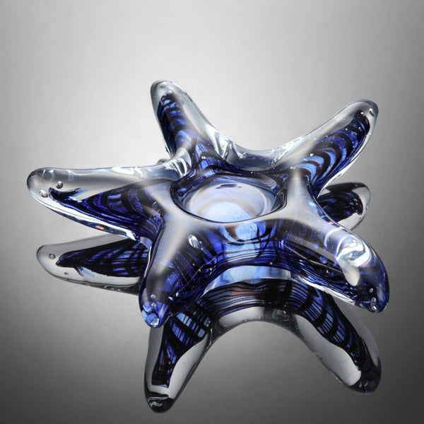 Art Glass Blue Starfish Tea Light Holder - Seven Dolphins