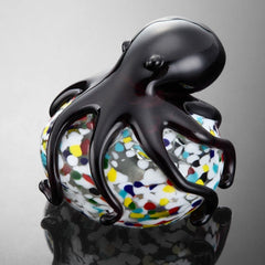 Octopus Sculpture Art Glass Black Paperweight