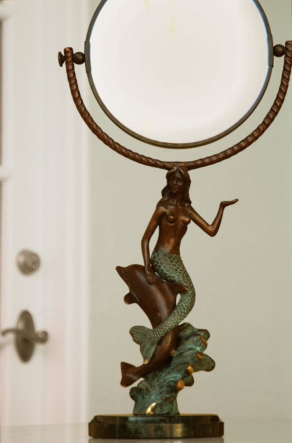 Mermaid and Dolphin Table Mirror Double Sided Regular and 2.5 Magnification