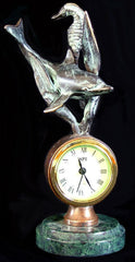 Dolphin and Seahorse Clock on Marble Base