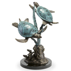 Imperial Sea Turtle Duet Sculpture - Seven Dolphins