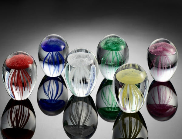 Jellyfish Sculptures Mini Art Glass Set of 6