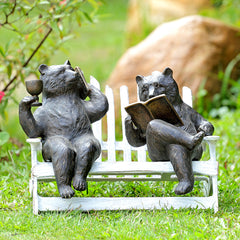 Bears Hipster on Bench Garden Sculpture
