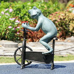 Frog Workout on Bicycle Garden Sculpture