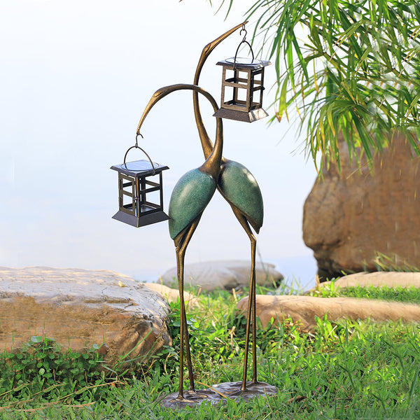 Crane Pair Stylized LED Garden Sculpture