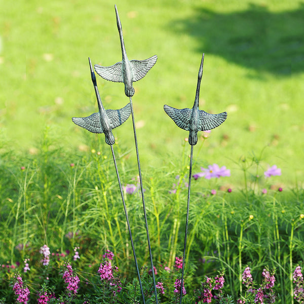 Crane Trio Garden Decor on Flexible Stake