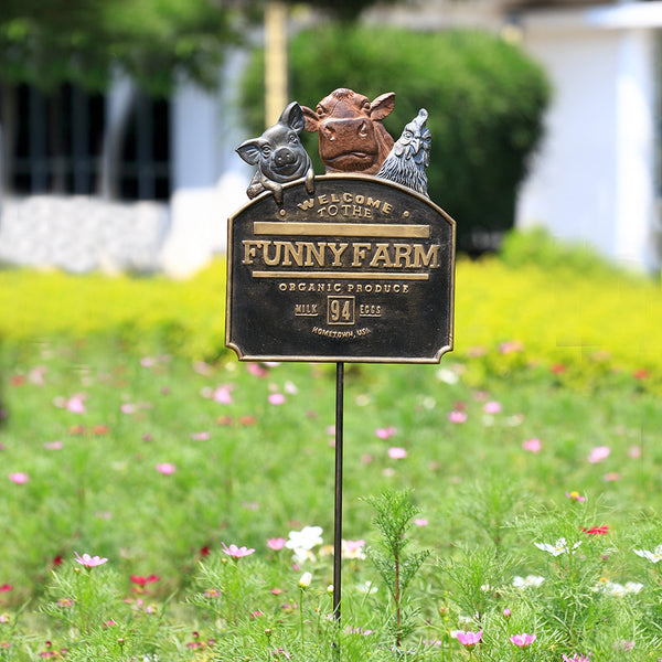 Funny Farm Garden Sign on Stake