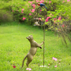 Cat with Bird Snacktime Garden Sculpture