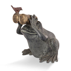 Frog Spectator with Bird Garden Sculpture
