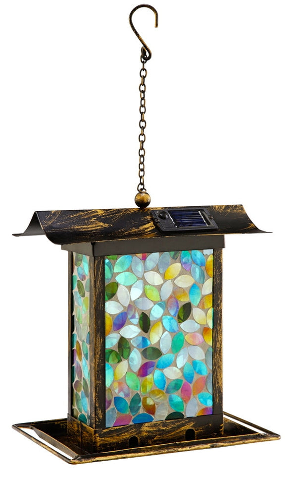 Bird Feeder Mosaic Glass Blue Square with Solar
