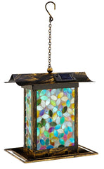 Bird Feeder Mosaic Glass Blue Square with Solar