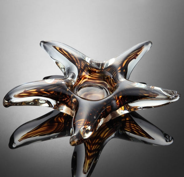 Starfish Art Glass Amber Tea Light Holder