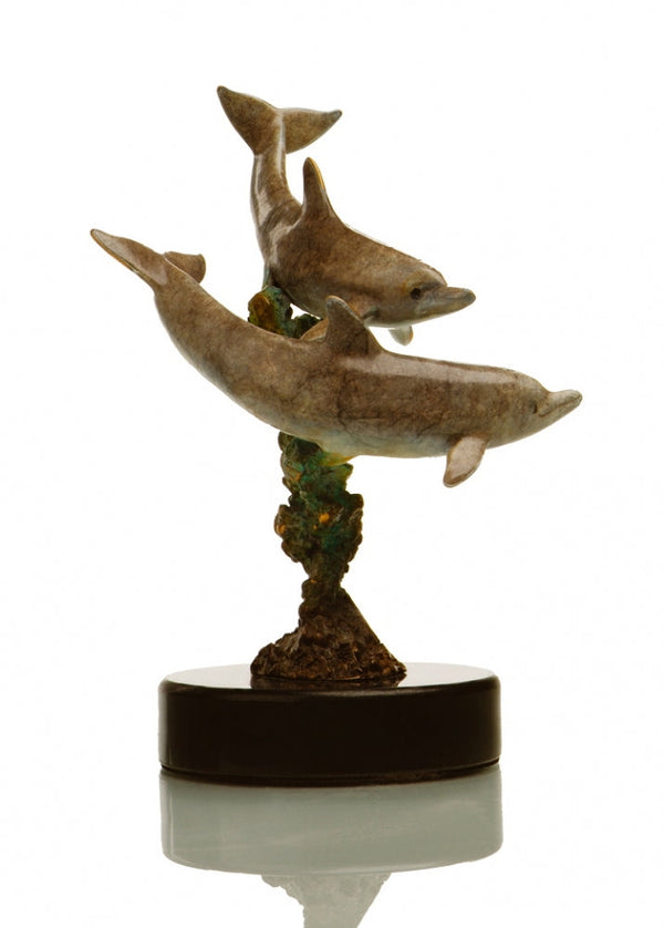 Dolphins Figurine Hot Patina Double