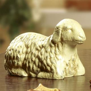 Lamb Statue Sleeping with White Patina