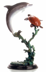 Dolphin and Sea Turtle Sculpture Hot Patina