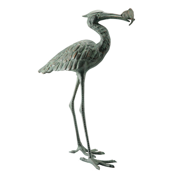 Crane Garden Single Eating Fish Sculpture