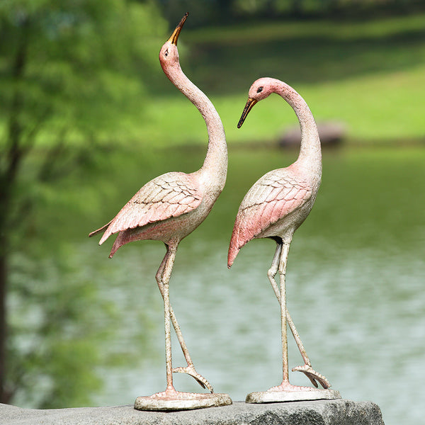Crane Garden Pair Flamboyant Sculpture