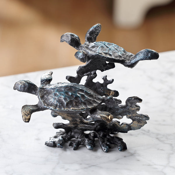 Turtle Pair and Coral Desktop Sculpture