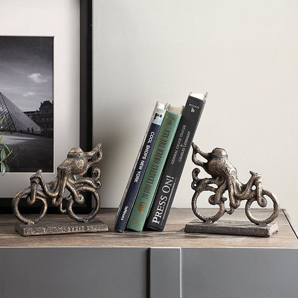 Octopus on Bicycle Bookends Pair