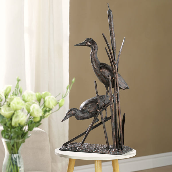 Heron Sculpture Couple with Reeds