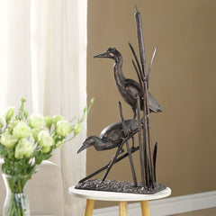 Heron Sculpture Couple with Reeds
