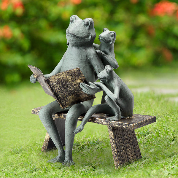 Frog Family Reading Garden Sculpture