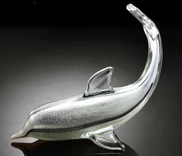 Dolphin Art Glass Black and Clear