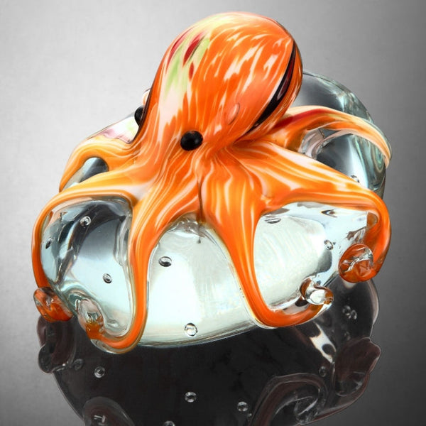 Art Glass Orange Octopus Sculpture Paperweight