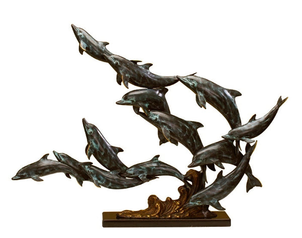 School of 13 Dolphins Sculpture Art Finish