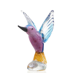 Hummingbird Sculpture Art Glass Blue and Pink