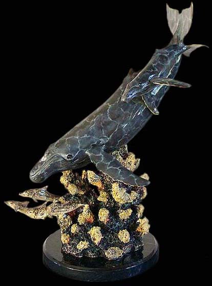 Humpback Whales and Dolphins on Marble Base