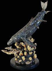 Humpback Whales and Dolphins on Marble Base