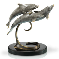 Dolphins Triple on Marble Base Sculpture