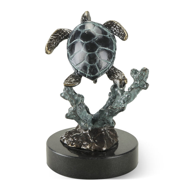 Sea Turtle Sculpture Cast Aluminum Solo with Coral