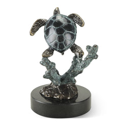 Sea Turtle Sculpture Cast Aluminum Solo with Coral