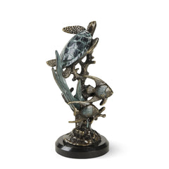 Sea Turtle Sculpture with Fish