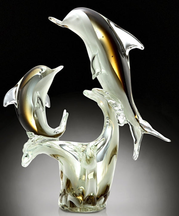 Dolphins Sculpture Art Glass Double