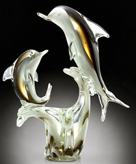 Dolphins Sculpture Art Glass Double