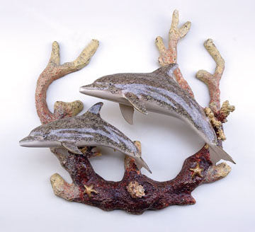 Dolphin Wall Sculpture Brass Double