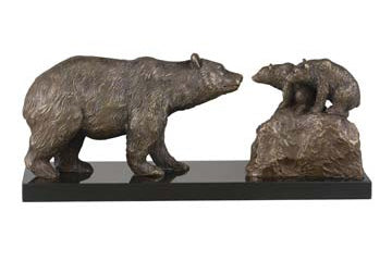 Bears Statue Mama and Baby Solid Bronze and Marble